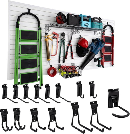 Slatwall Panel 4'x8' with 15 Accessories Garage Tool Organizer Wall Mount PVC by FRAYSCENT