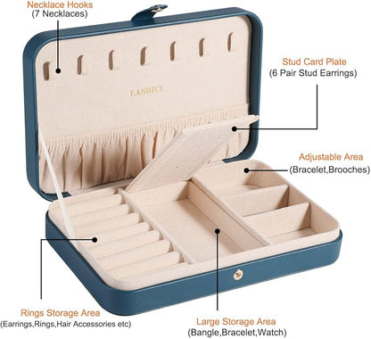LANDICI Small Jewelry Box for Women Girls, PU Leather Travel Jewelry Organizer - Image 3