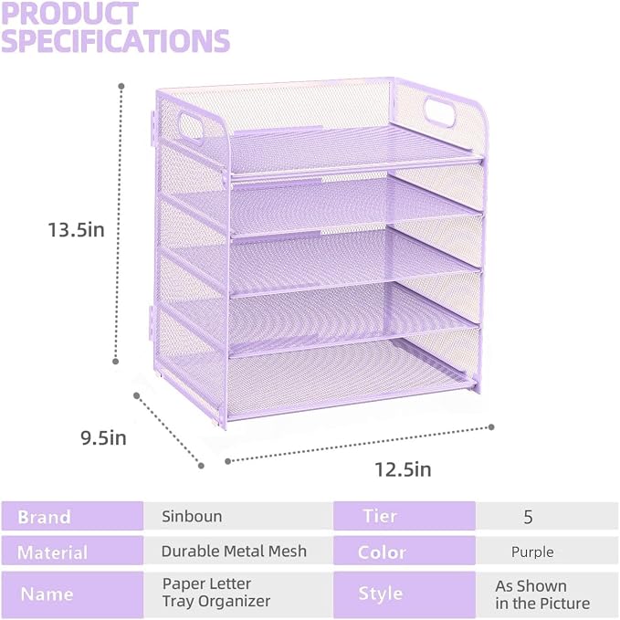 Letter Tray Paper Organizer 5-Tier Desk Organizer File Organizer Paper Holder - Image 2