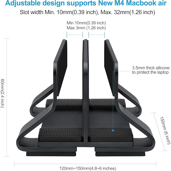 Aluminum Dual Vertical Laptop Stand Dock Holder, Supports 2 Devices, Adjustable - Image 4