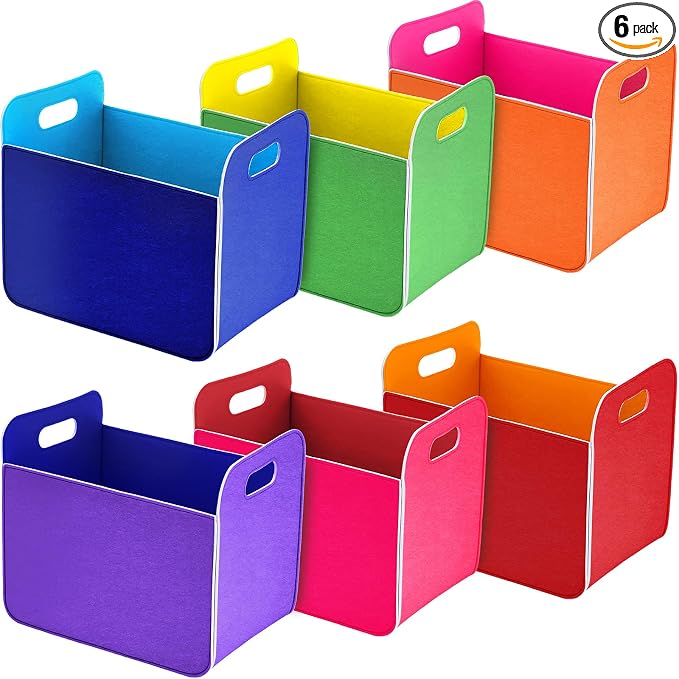 6 Pcs 14x10 Inch Colorful Felt Rectangular Storage Bins Collapsible Storage by Unknown