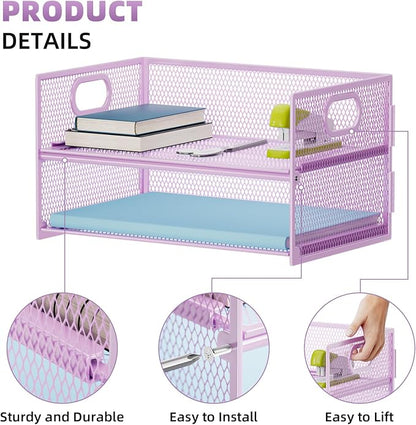 Marbrasse 2 Tier Paper Organizer Letter Tray, Mesh File Organizer - Image 2