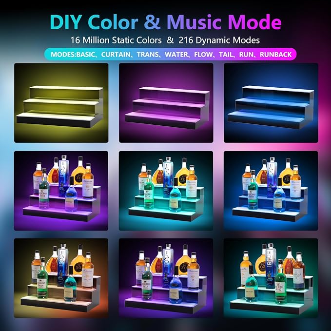 Led Lighted Liquor Bottle Display Shelf, 24 Inch 3 Tier Whiskey Rack, Support - Image 6