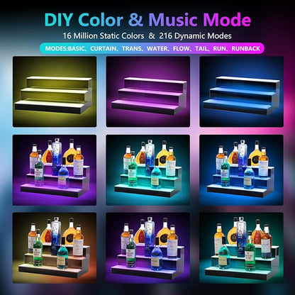 Led Lighted Liquor Bottle Display Shelf, 24 Inch 3 Tier Whiskey Rack, Support - Image 6