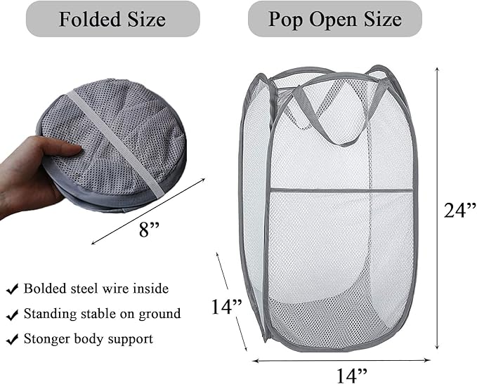 Larpur Popup Mesh Laundry Basket, Collapsible Laundry Hamper Portable Clothes - Image 2
