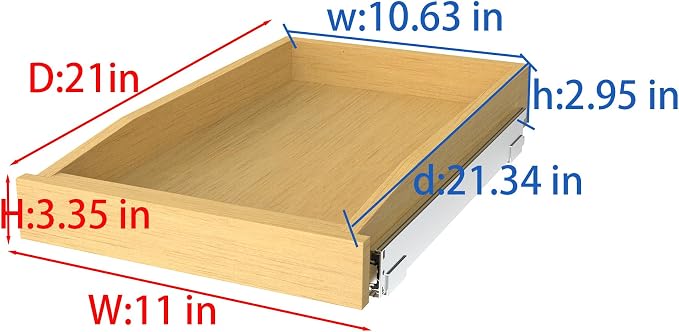 Wooden Pull out Cabinet Organizer 11" W x 21" D x 3.35" H, Heavy Duty Slide Out - Image 2