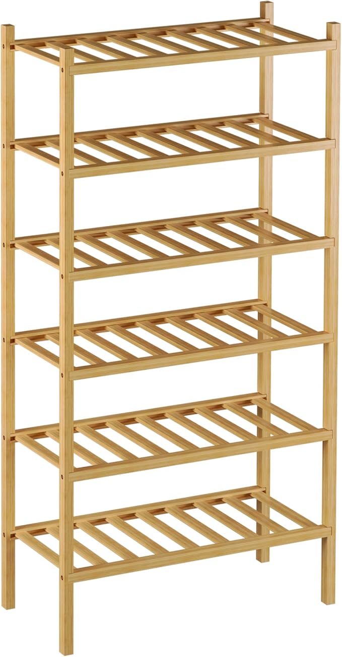 6-Tier Bamboo Small Shoe Rack, Free Standing Wood Shoe Shelf Storage Organizer - Image 7