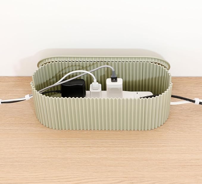 Green Cord Organizer Box, Plastic Cable Management Box - Image 6