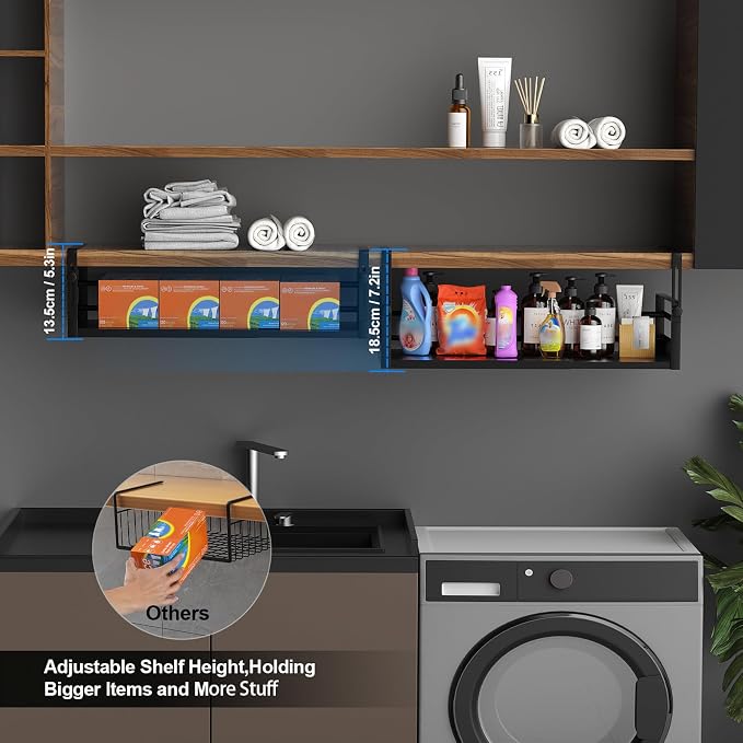 2Pack Under Shelf Basket Organizer, Adjustable Under Cabinet Shelf Storage - Image 4