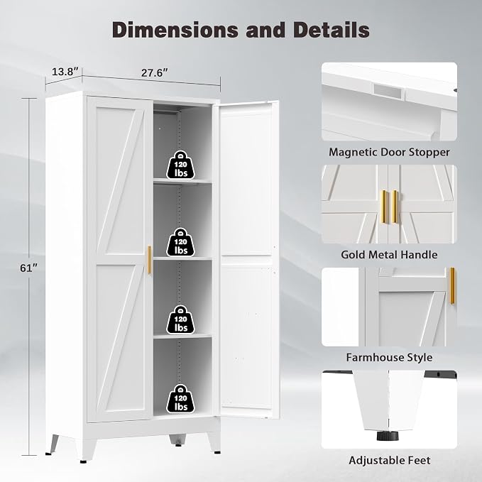 61" Tall Metal Pantry Cabinet, Kitchen Storage Cabinet - Image 3