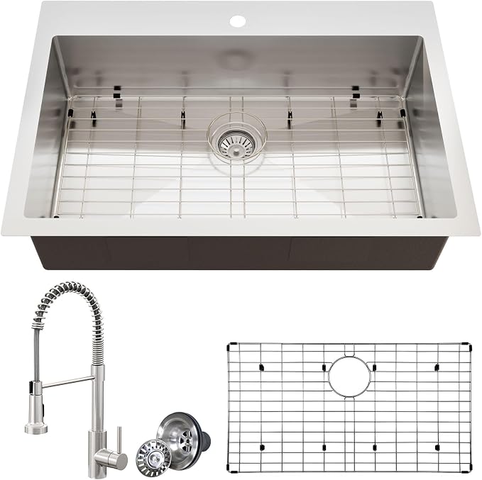 33 x 22 Drop-In/Undermount Kitchen Sink, TECASA Single Bowl Kitchen Sink by TECASA