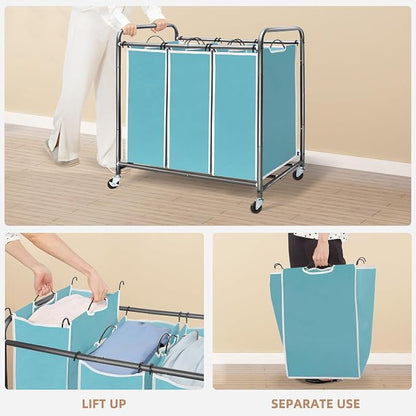 STORAGE MANIAC 3 Section Laundry Sorter, 35.9 Gal Laundry Hamper Cart - Image 4