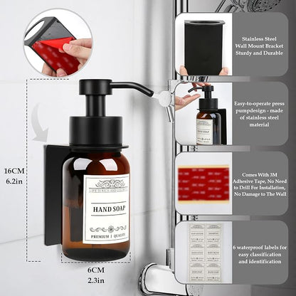 Glass Soap Dispenser with Pump and Wall Mount Holder, 8.5 Oz Shampoo and - Image 4
