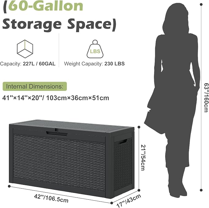 Outdoor Storage Box, 60 Gallon Outside Deck Box Waterproof, Resin Outdoor - Image 3