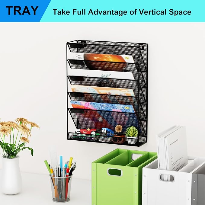 Wall File Organizer Holder Mesh Hanging Paper Document Holder, Vertical 6 - Image 7