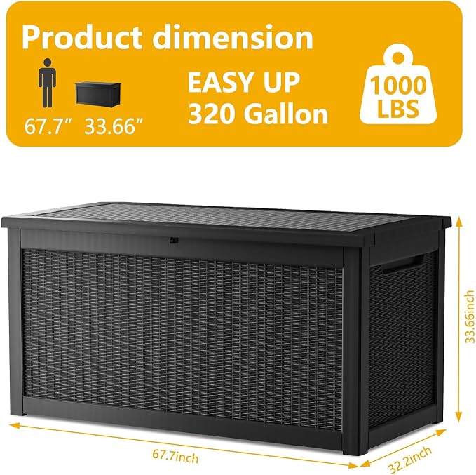 320 Gallon Deck Box, Resin Outdoor Indoor Waterproof Storage Box, Lockable - Image 2