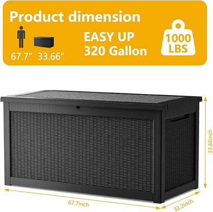 320 Gallon Deck Box, Resin Outdoor Indoor Waterproof Storage Box, Lockable - Image 2