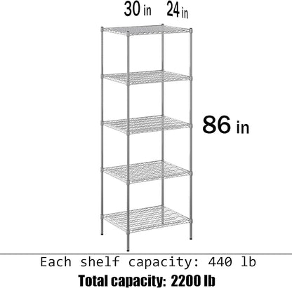 24" Deep x 30" Wide x 86" Height Wire Shelving Kit | 5-Tier | NSF Commercial - Image 3