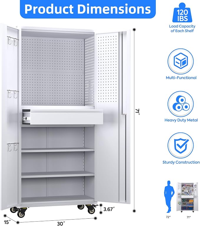 Metal Garage Cabinet with Wheels, Office Assembly Required - Image 3