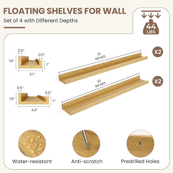 Fun Memories Picture Ledge Shelf, Floating Shelves Set of 4, 32 Inch Picture - Image 3