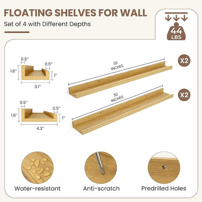Fun Memories Picture Ledge Shelf, Floating Shelves Set of 4, 32 Inch Picture - Image 3