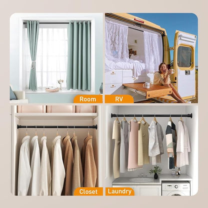 Black Adjustable Closet Rod 18-48 Inches, Heavy Duty Metal Clothes Hanging Rod - Image 5