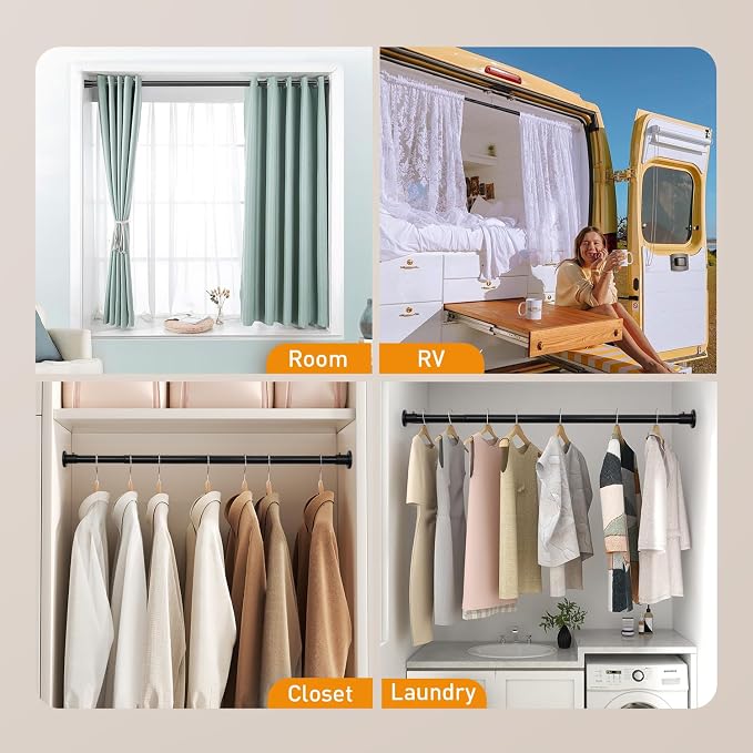 Black Adjustable Closet Rod 18-63 Inches, Heavy Duty Metal Clothes Hanging Rod - Image 5