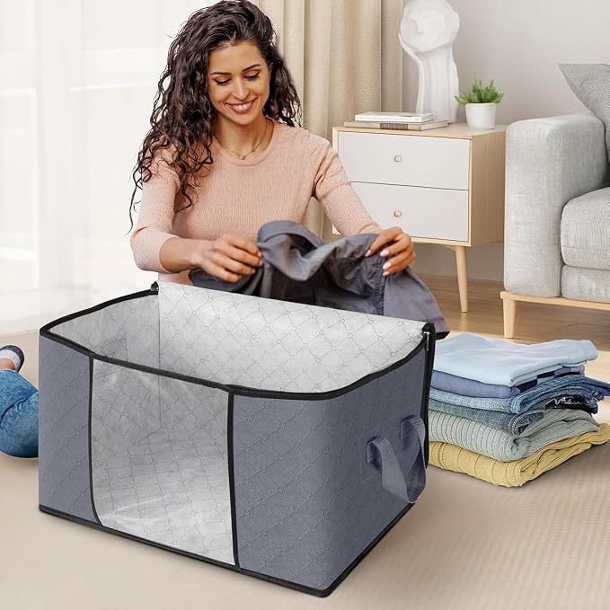 Large Clothes Storage Bags 4 Pack, Foldable Closet Organizers - Image 2