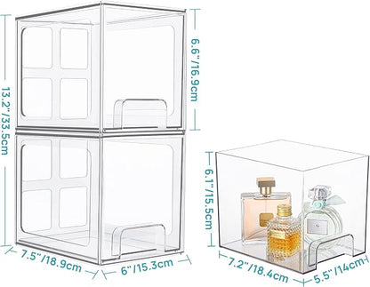 Vtopmart 2 Pack Stackable Storage Drawers, 6.6''Tall Acrylic Bathroom Makeup - Image 3