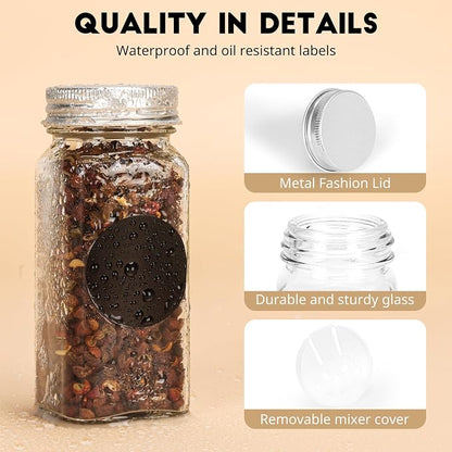 6Pcs Spice Jars with Label, 4oz Empty Square Seasoning Containers, Spice Jars - Image 6