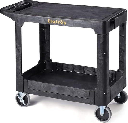ELAFROS Heavy Duty Plastic Utility Cart, 37 x 18.8 in, Flat Top, Swivel Wheels by ELAFROS