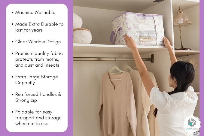 Designer Canvas Clothing Storage Bags 2 Pack Purple Floral Clothes Organizer - Image 8