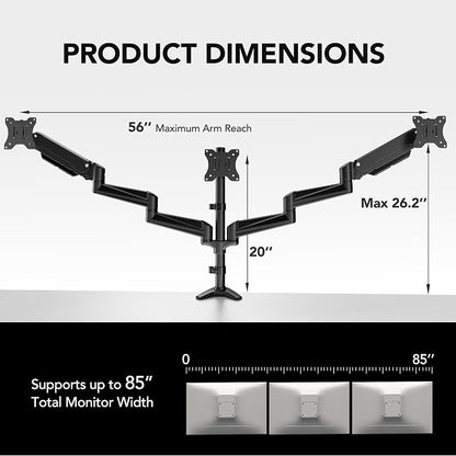 HUANUO Triple Monitor Mount for 17 to 32 inch Screens, Adjustment Triple - Image 3