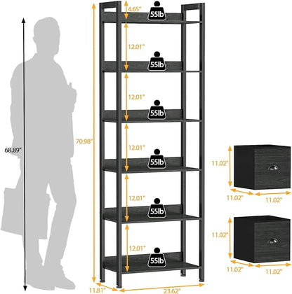 Furologee 6-Tier Bookshelf, Tall Bookcase - Image 3