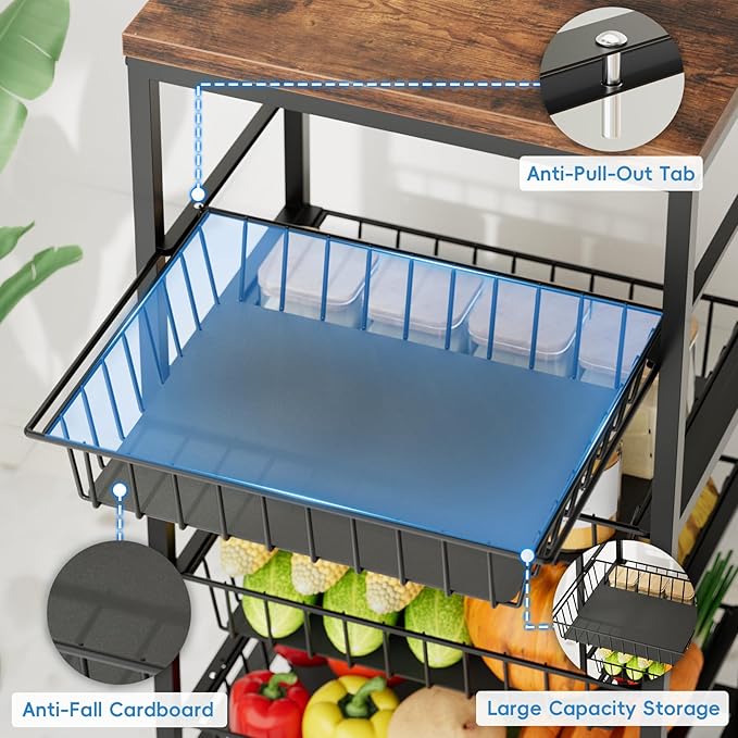 Fruit Vegetable Cart, 4-Tier Snack & Kitchen Cart on Wheels - Image 5
