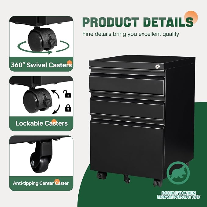 Letaya 3 Drawer Mobile File Cabinet - Image 6