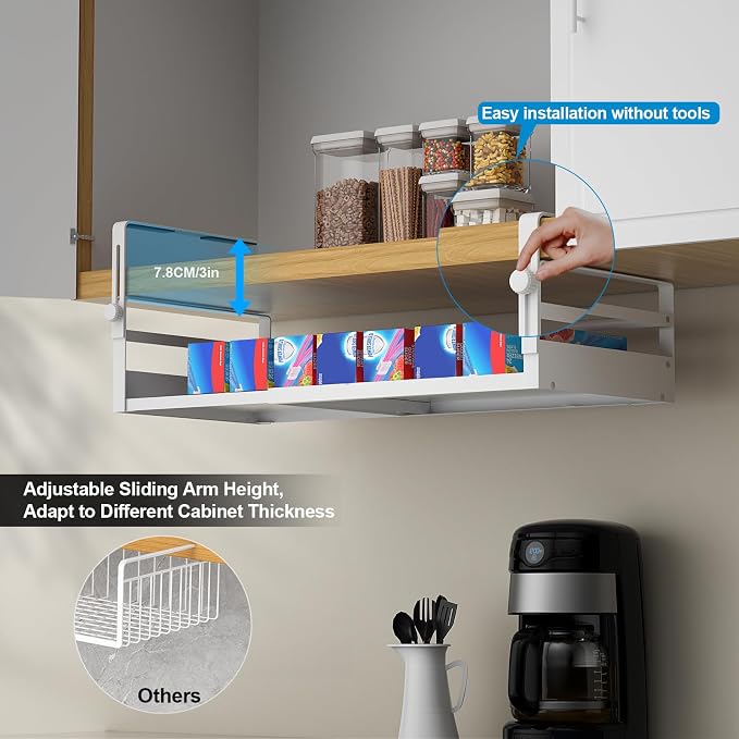 2Pack Under Shelf Basket Organizer, Adjustable Under Cabinet Shelf Storage - Image 3