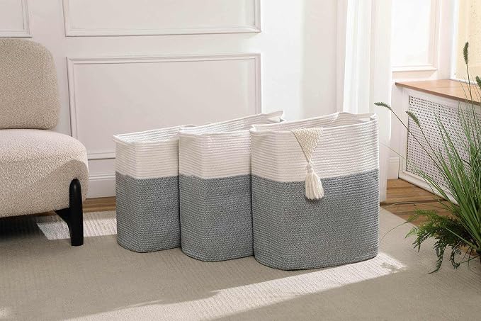Tall Laundry Basket With Handles, Woven Cotton Rope Big Laundry Hamper Sorters - Image 7