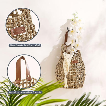 Woven Front Door Basket Water Hyacinth Wall Hanging Basket Decorative Boho - Image 3