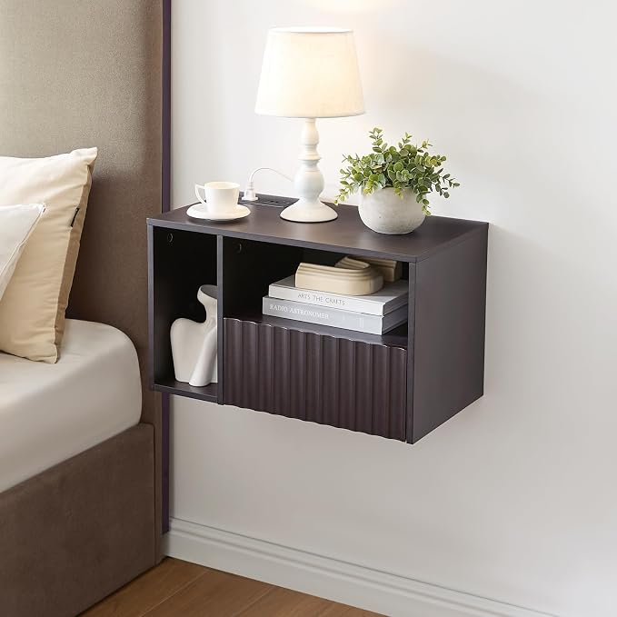 Modern Espresso Fluted Floating Nightstand - Image 6