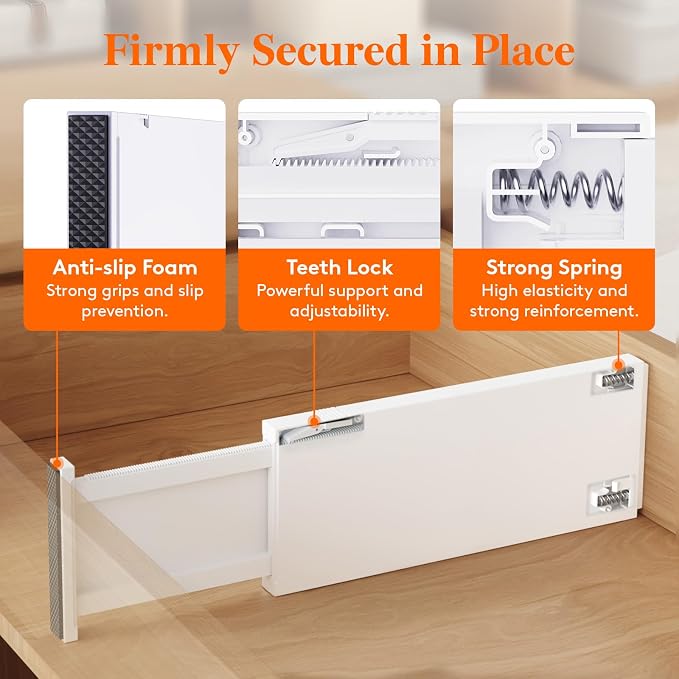 Lifewit 4 Pack Drawer Dividers Plastic 5" High, 13.5-22" Adjustable Drawer - Image 3