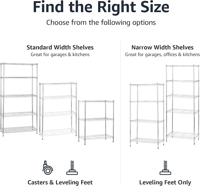 Amazon Basics 5-Shelf Adjustable, Heavy Duty Storage Shelving Unit on 4'' Wheel - Image 4