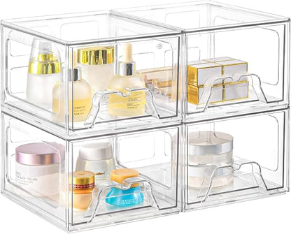 4 Pack Stackable Makeup Organizer, 4.4'' Tall Acrylic Bathroom Makeup Organizer by Stebopum