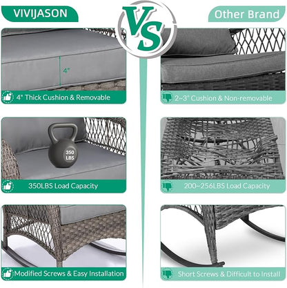 VIVIJASON 2 Piece Patio Wicker Rattan Rocker Chair, Outdoor Rattan Rocker Chair - Image 4