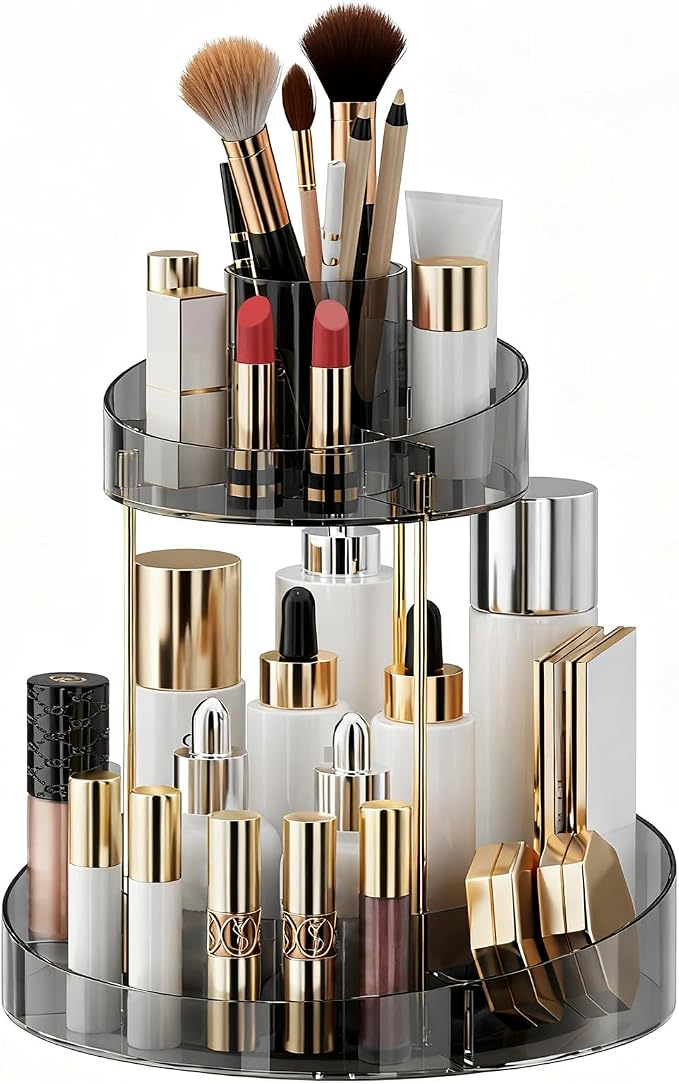 2 tier Makeup Organizer Countertop, 360 Rotating Makeup Organizer by YCIADONE