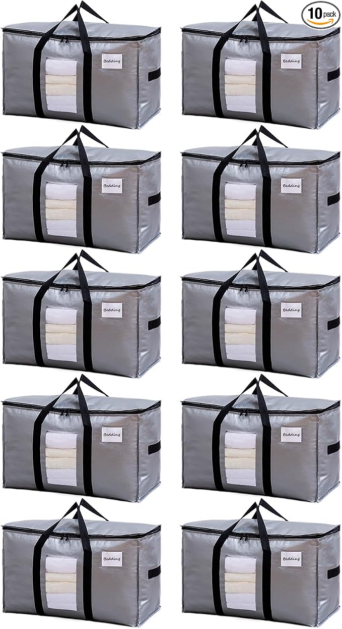 TAILI Extra Large Moving Bags, 10 Pack Silver Heavy Duty Totes by TAILI