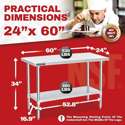 DuraSteel 24x60 Stainless Steel Work Table - Image 6