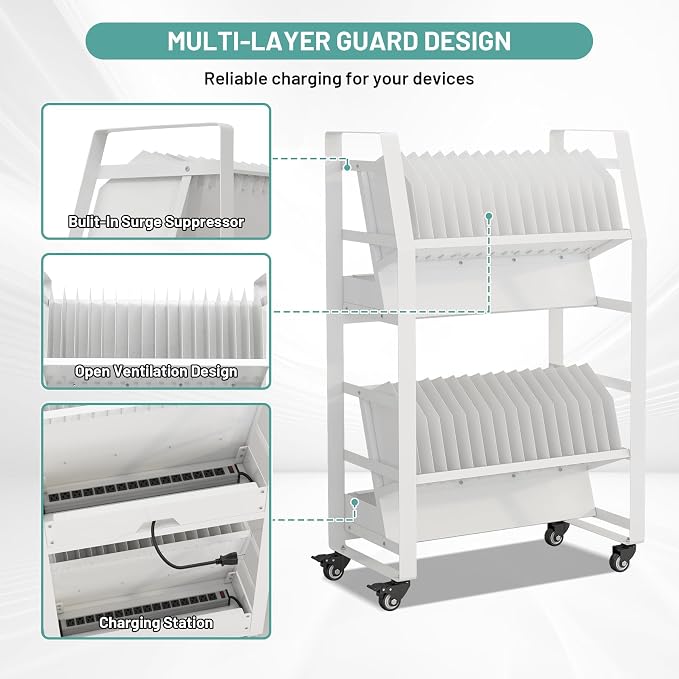 32-Device Mobile Charging Storage Cart, Lockable Charging Station - Image 3