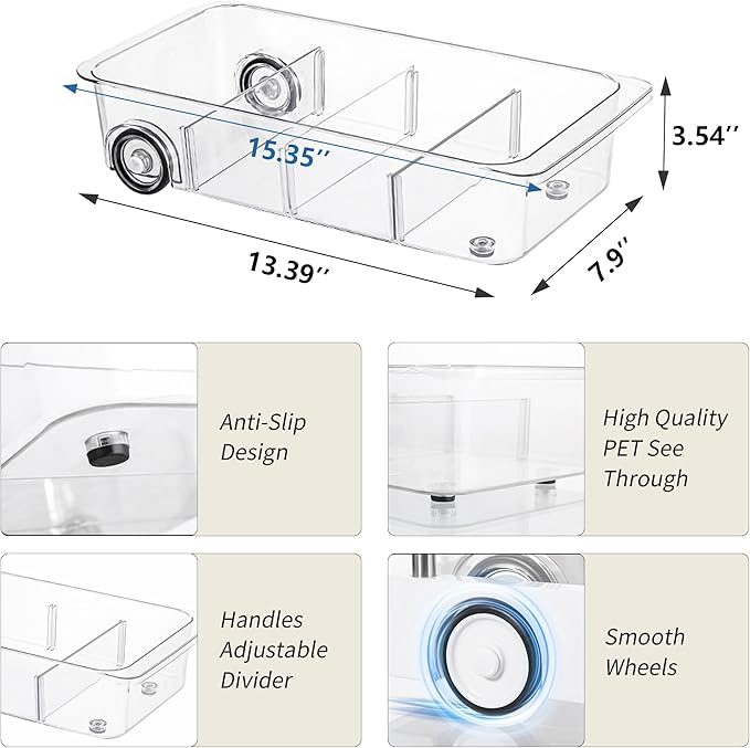 Attelite 3 Pack Fridge Organizer on Wheels, Roll Out Refrigerator Organizers - Image 2