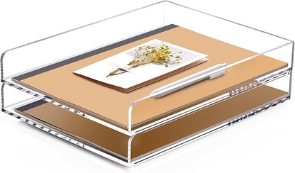 SANRUI 2 Tier Acrylic Stackable Paper Letter Tray, Vertical A4 File Desk by SANRUI